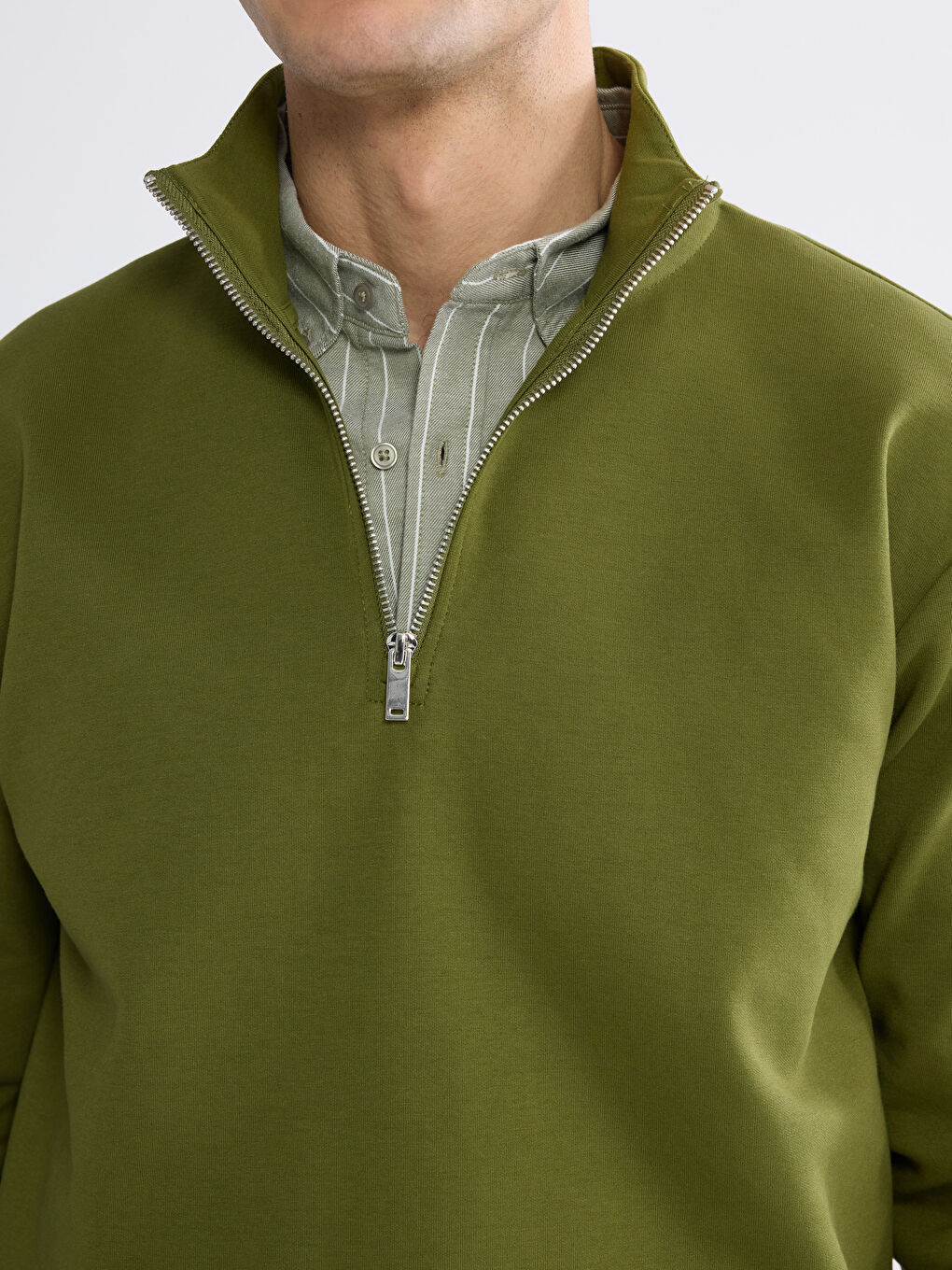 Haki Dik Yaka Erkek Sweatshirt-2