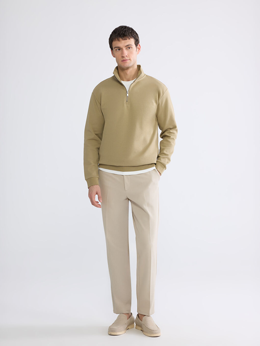 Haki Dik Yaka Erkek Sweatshirt-1