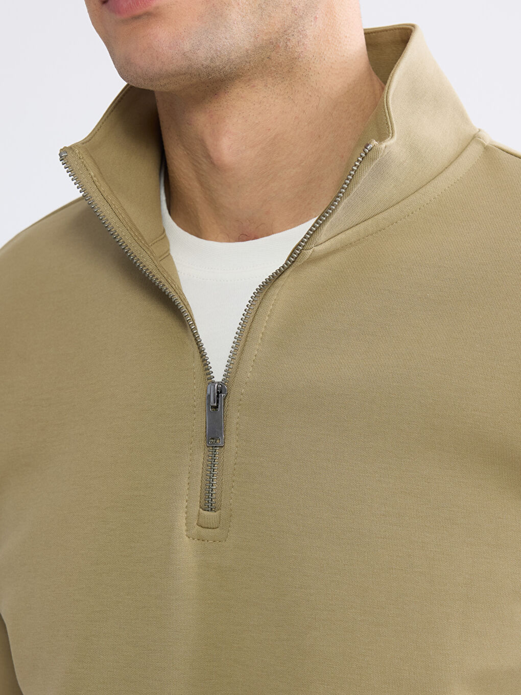 Haki Dik Yaka Erkek Sweatshirt-2