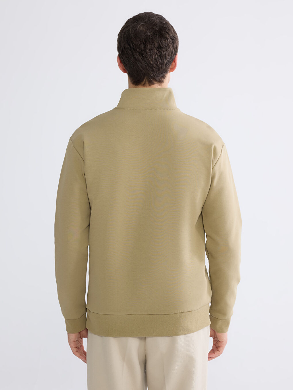 Haki Dik Yaka Erkek Sweatshirt-3