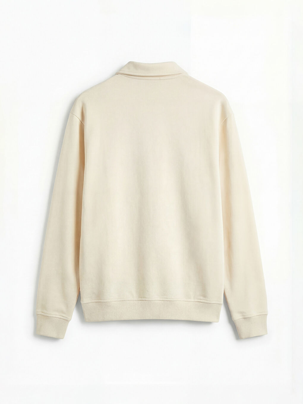 Ekru Fermuarlı Polo Yaka Erkek Sweatshirt-1