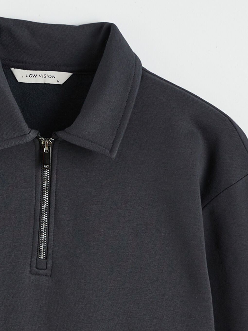 Antrasit Fermuar Kapamalı Polo Yaka Erkek Sweatshirt-2
