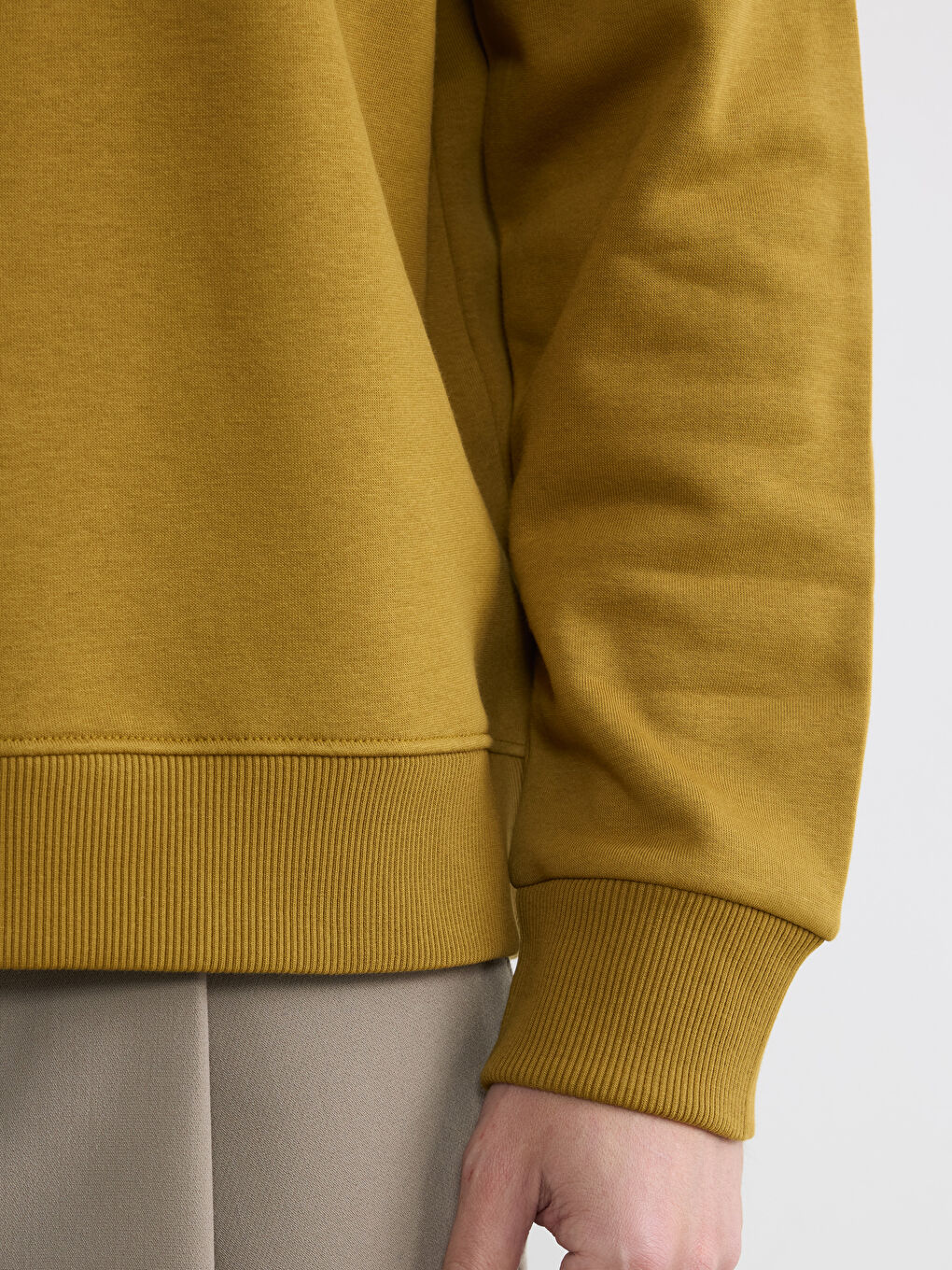 Yeşil Erkek Bisiklet Yaka 3 İplik Şardonlu Sweatshirt-5