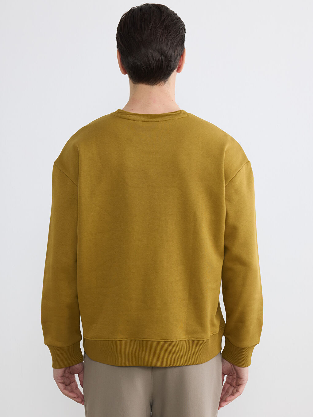 Yeşil Erkek Bisiklet Yaka 3 İplik Şardonlu Sweatshirt-6