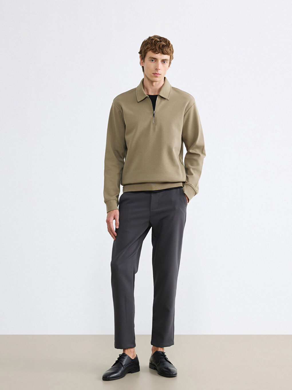 Haki Polo Yaka Erkek Sweatshirt-1