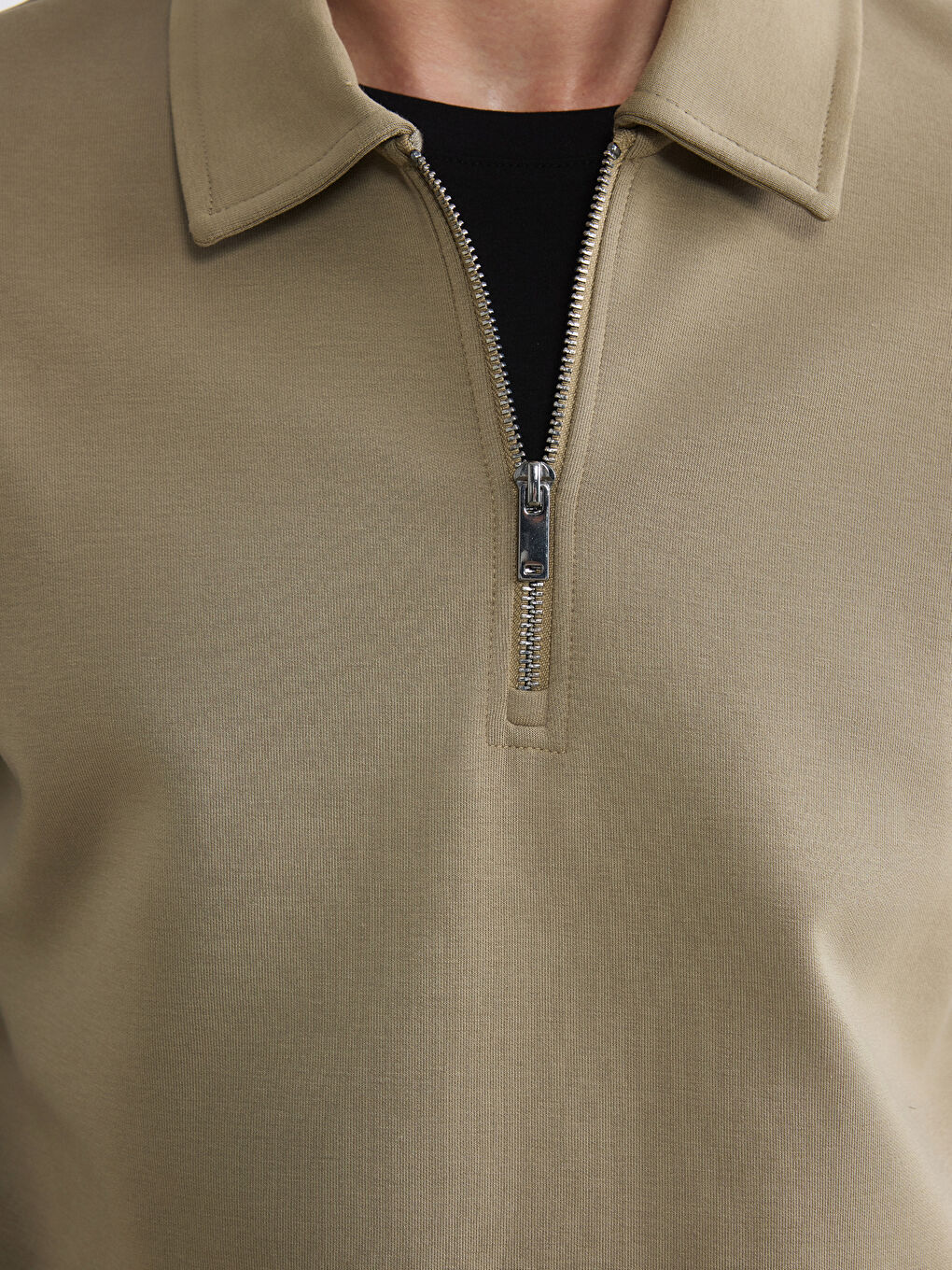 Haki Polo Yaka Erkek Sweatshirt-2