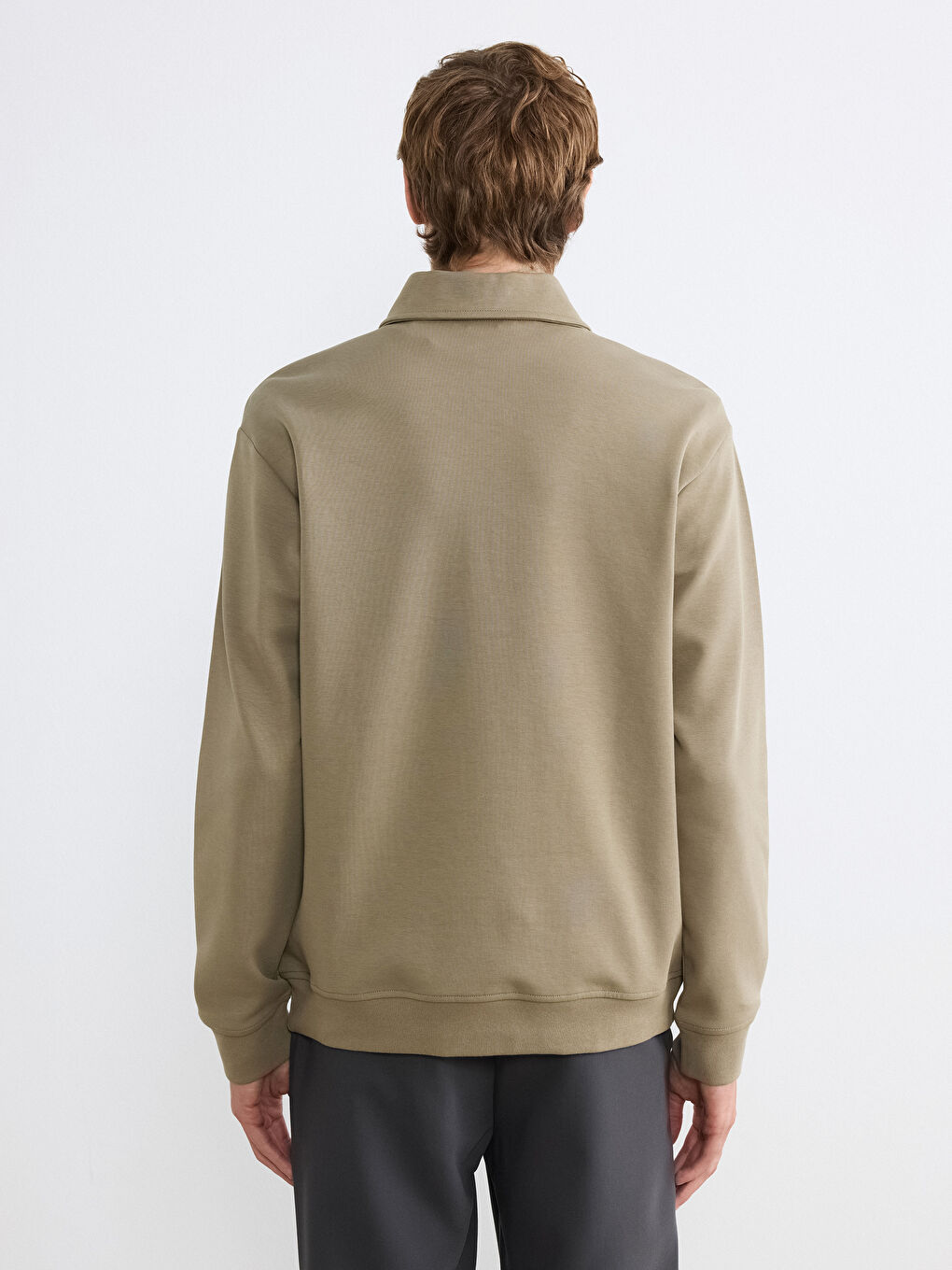 Haki Polo Yaka Erkek Sweatshirt-3