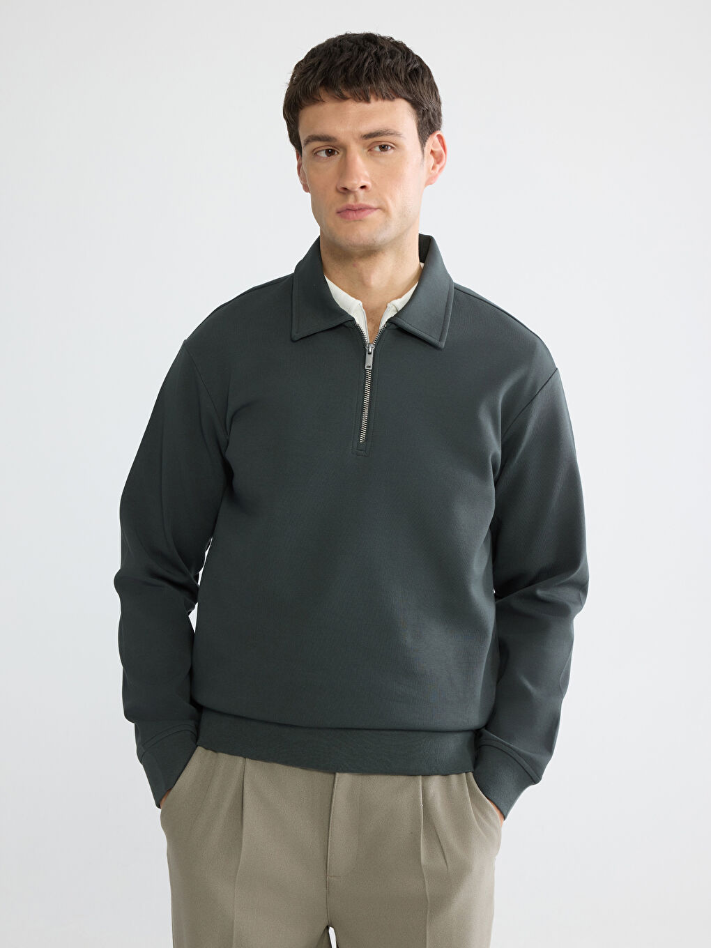 Antrasit Polo Yaka Erkek Sweatshirt-2