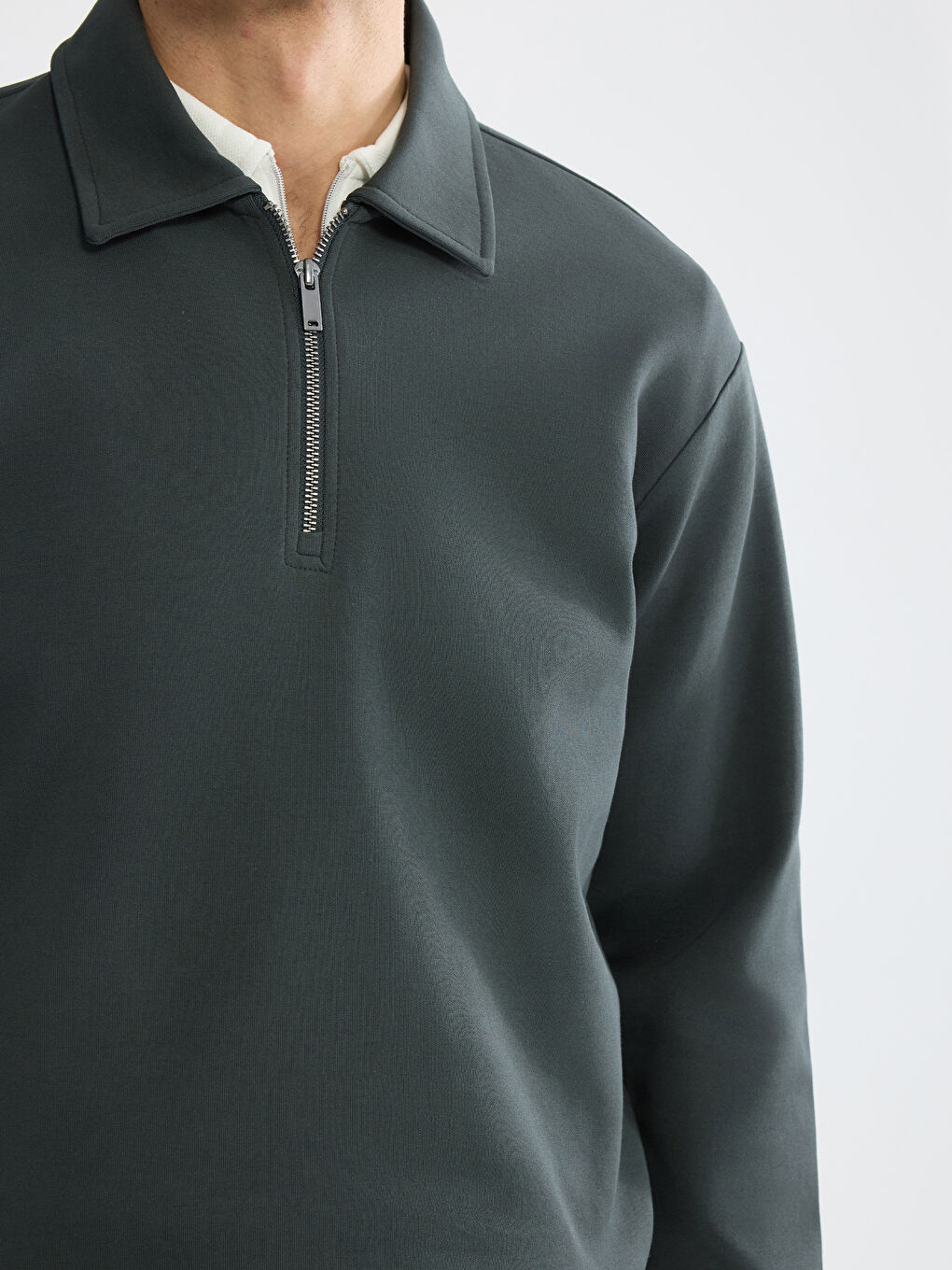 Antrasit Polo Yaka Erkek Sweatshirt-4