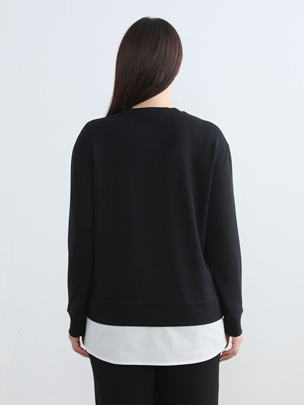 Siyah Bisiklet Yaka Taşlı Kadın Sweatshirt-7