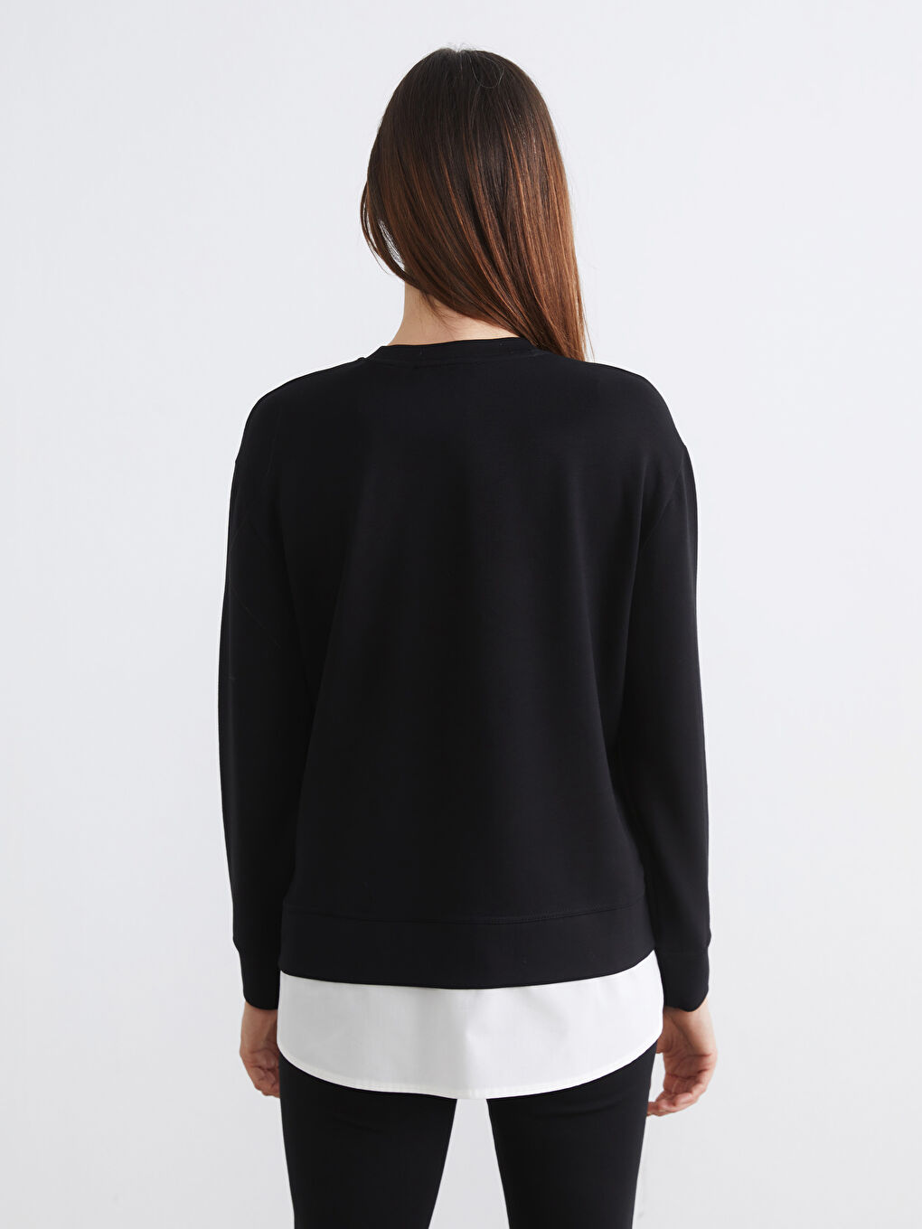 Siyah Bisiklet Yaka Taşlı Kadın Sweatshirt-4