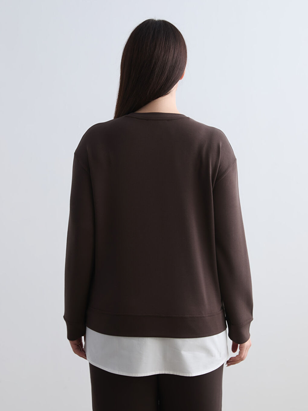 Kahverengi Bisiklet Yaka Taşlı Kadın Sweatshirt	-7