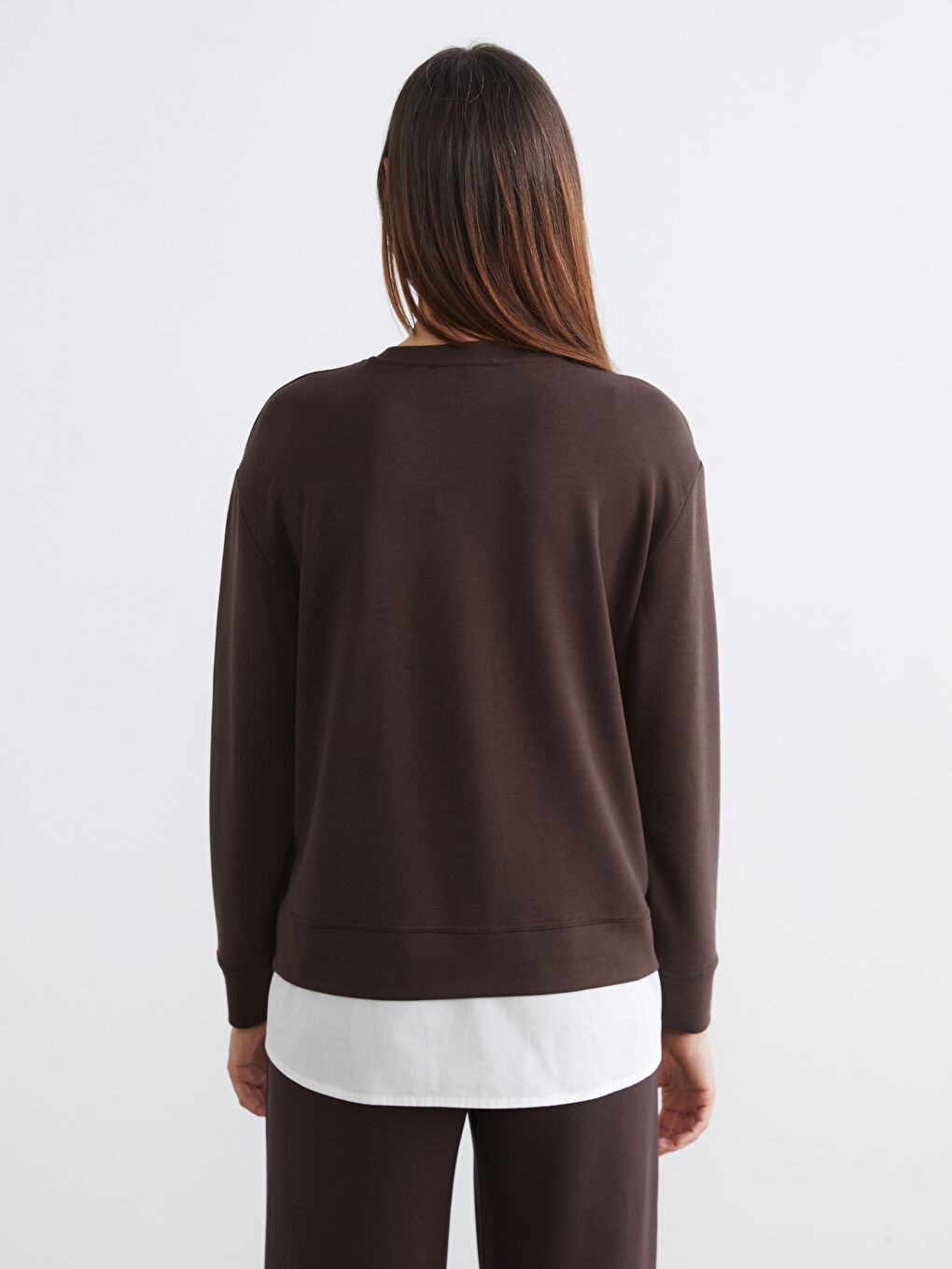 Kahverengi Bisiklet Yaka Taşlı Kadın Sweatshirt	-2