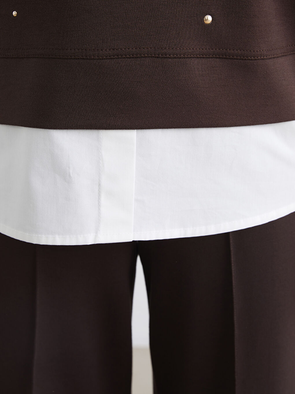 Kahverengi Bisiklet Yaka Taşlı Kadın Sweatshirt	-3