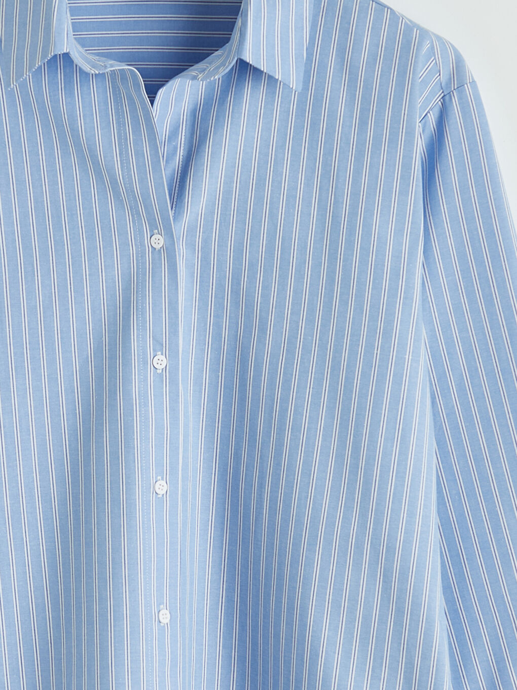 Mavi Çizgili Poplin Kadın Gömlek-1