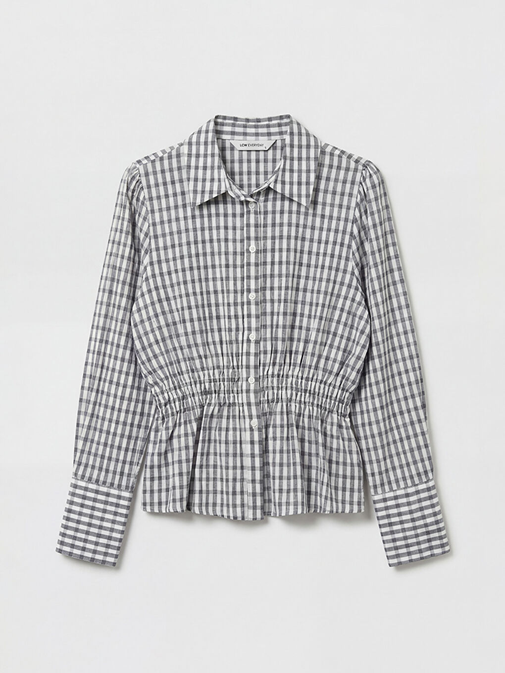 Lacivert Ekose Büzgülü Kadın Gömlek-4