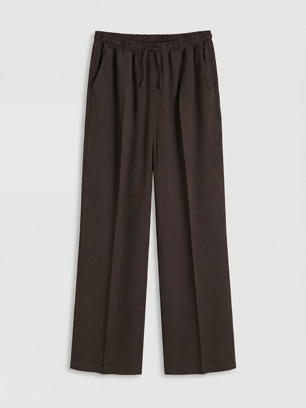 Kahverengi Beli Lastikli Keten Karışımlı Kadın Pantolon