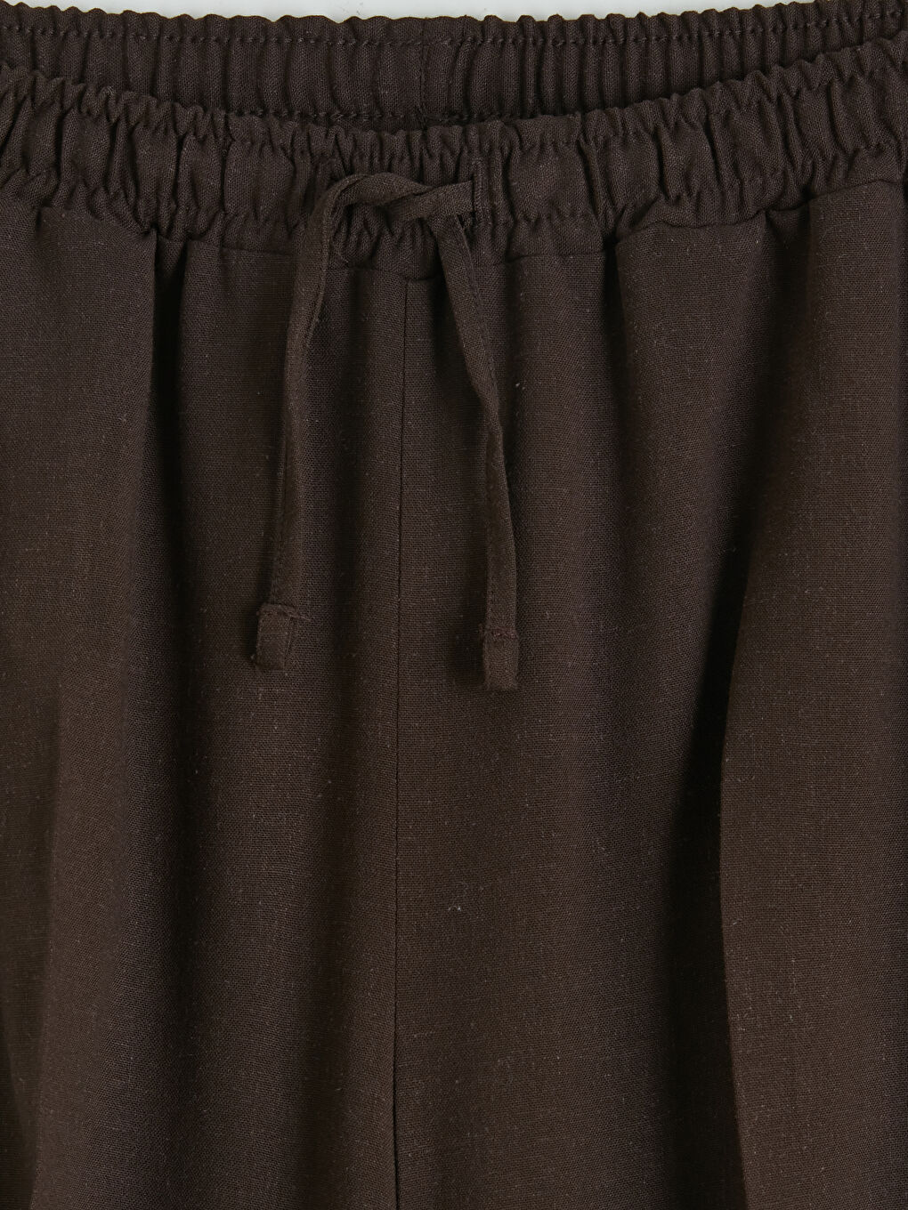 Kahverengi Beli Lastikli Keten Karışımlı Kadın Pantolon-2