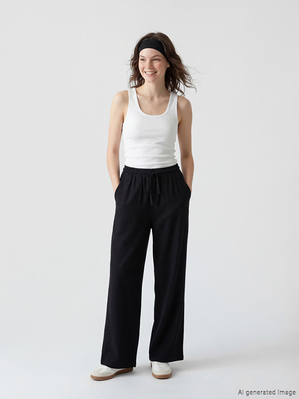 Elastic Waist Linen Blend Women's Trousers