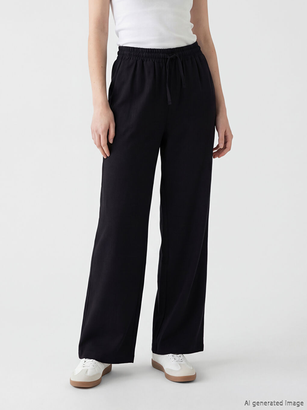 Elastic Waist Linen Blend Women's Trousers-1