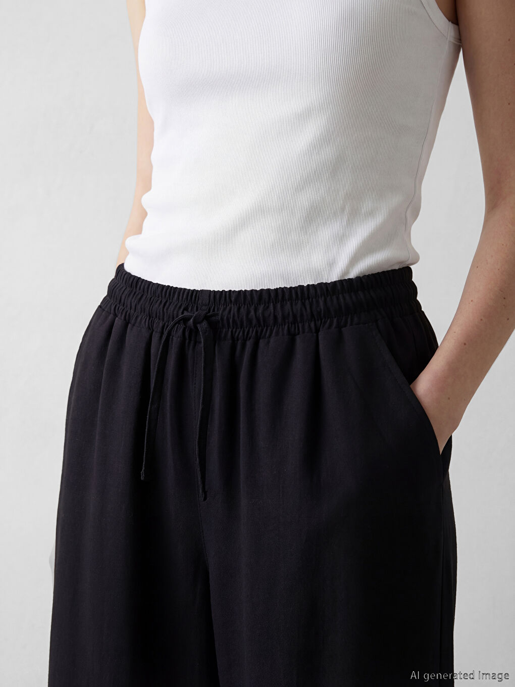 Elastic Waist Linen Blend Women's Trousers-2