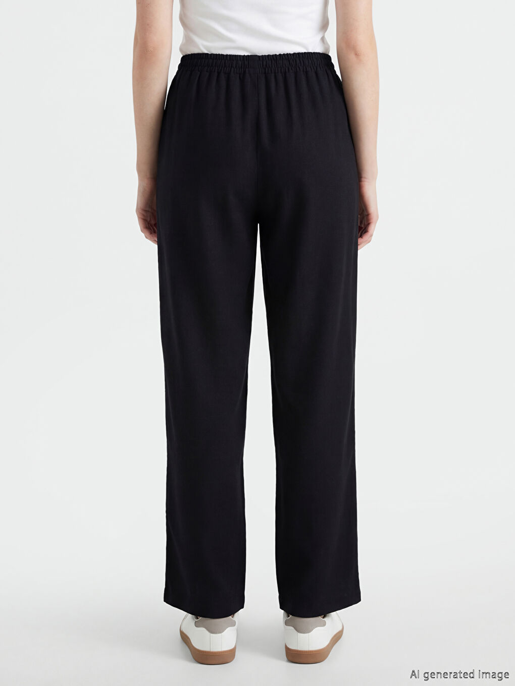 Elastic Waist Linen Blend Women's Trousers-3