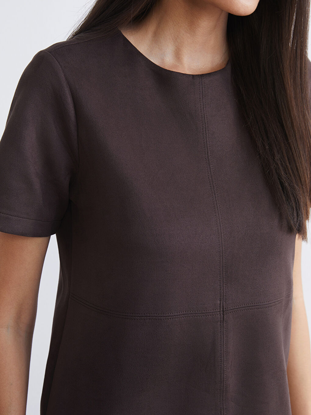 Kahverengi Bisiklet Yaka Mini Elbise-2