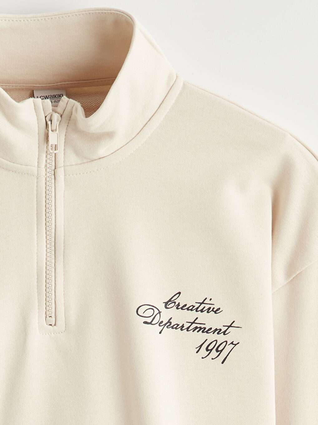 Bej Dik Yaka Baskılı Erkek Çocuk Sweatshirt-1