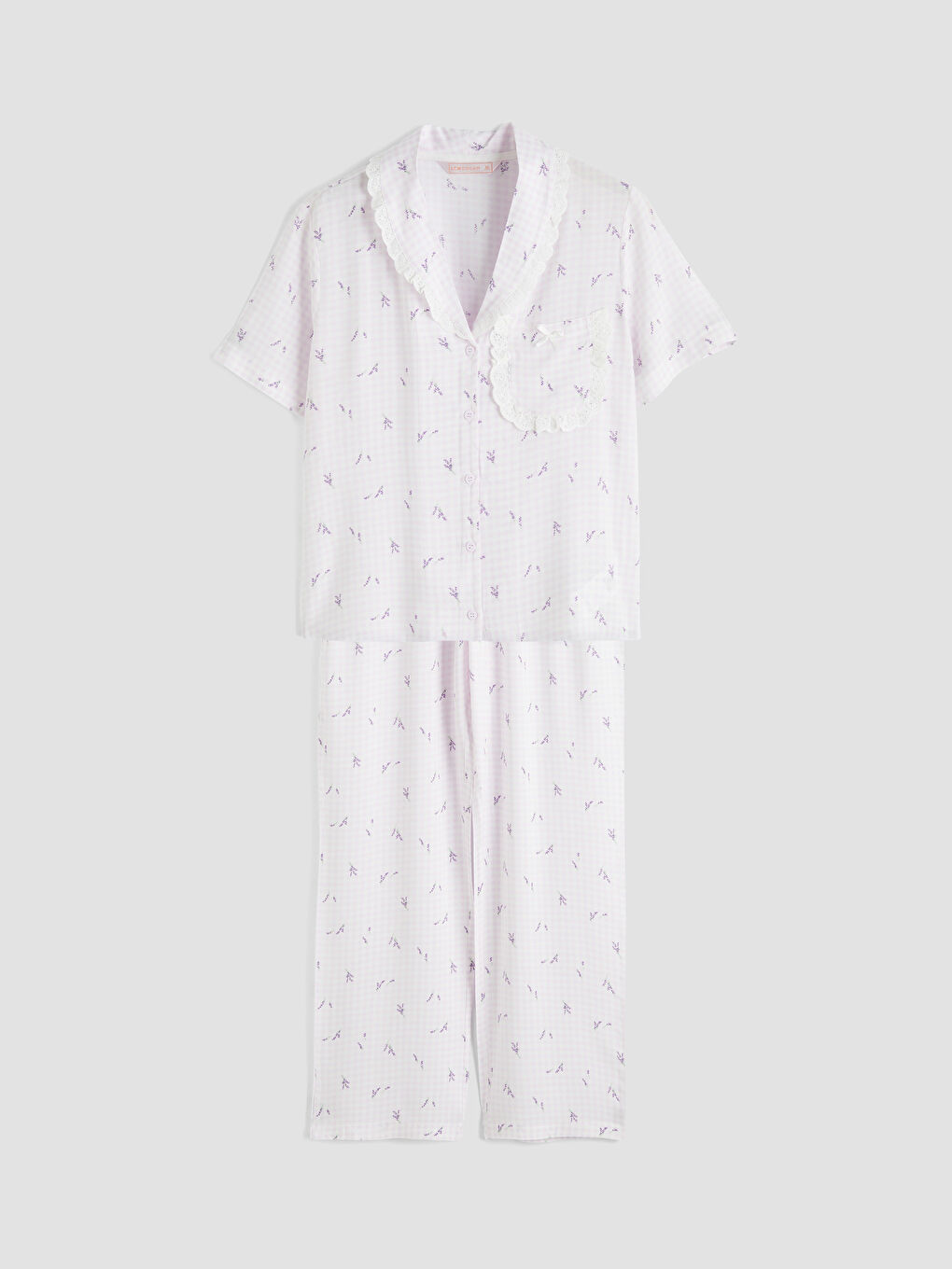 Ekru Dantelli Gömlek Yaka Kadın Pijama Takım