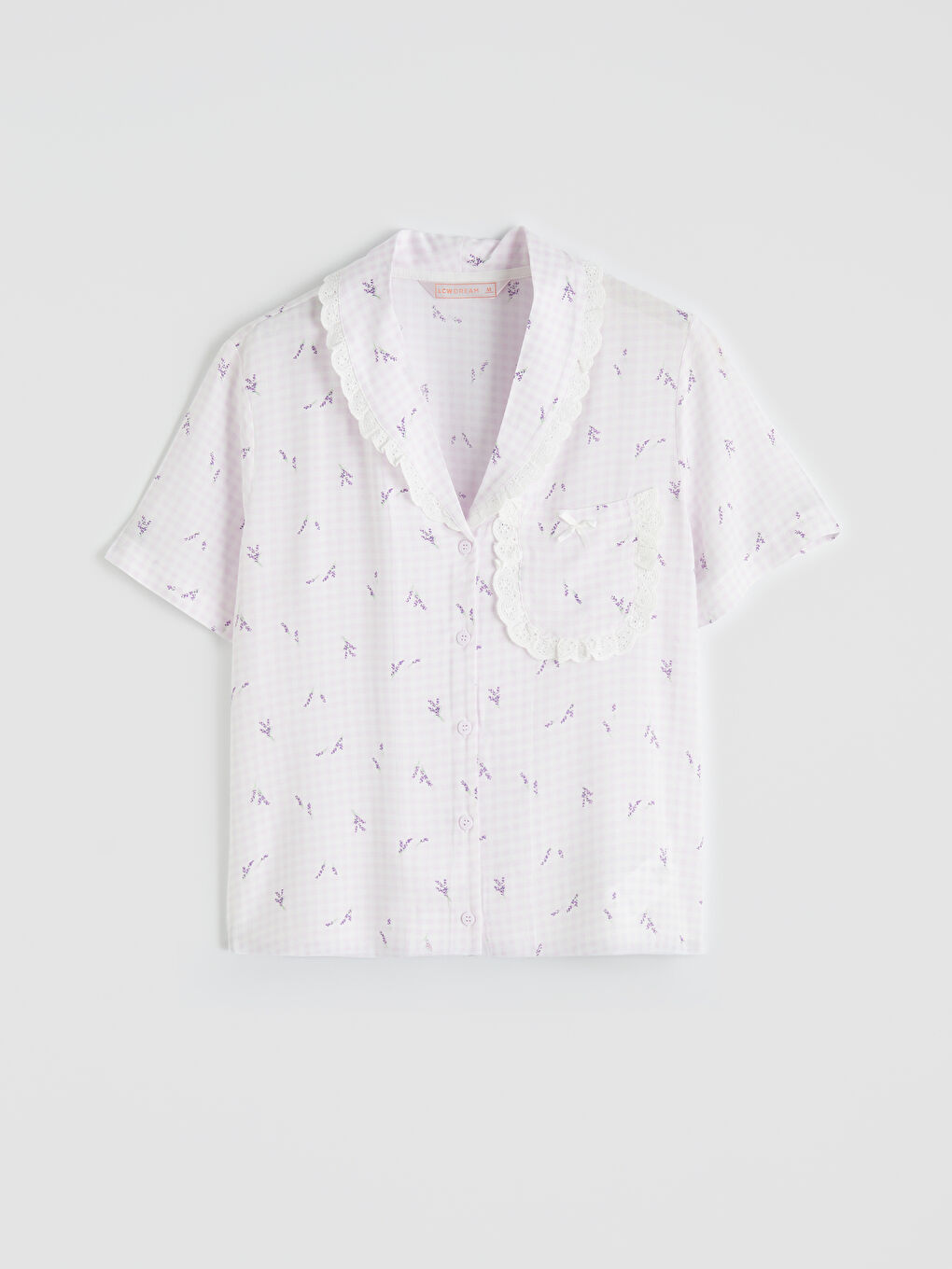 Ekru Dantelli Gömlek Yaka Kadın Pijama Takım-1