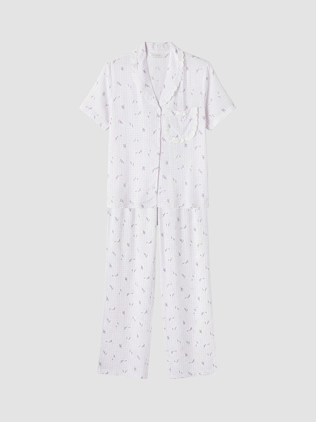 Ekru Dantelli Gömlek Yaka Kadın Pijama Takım-4