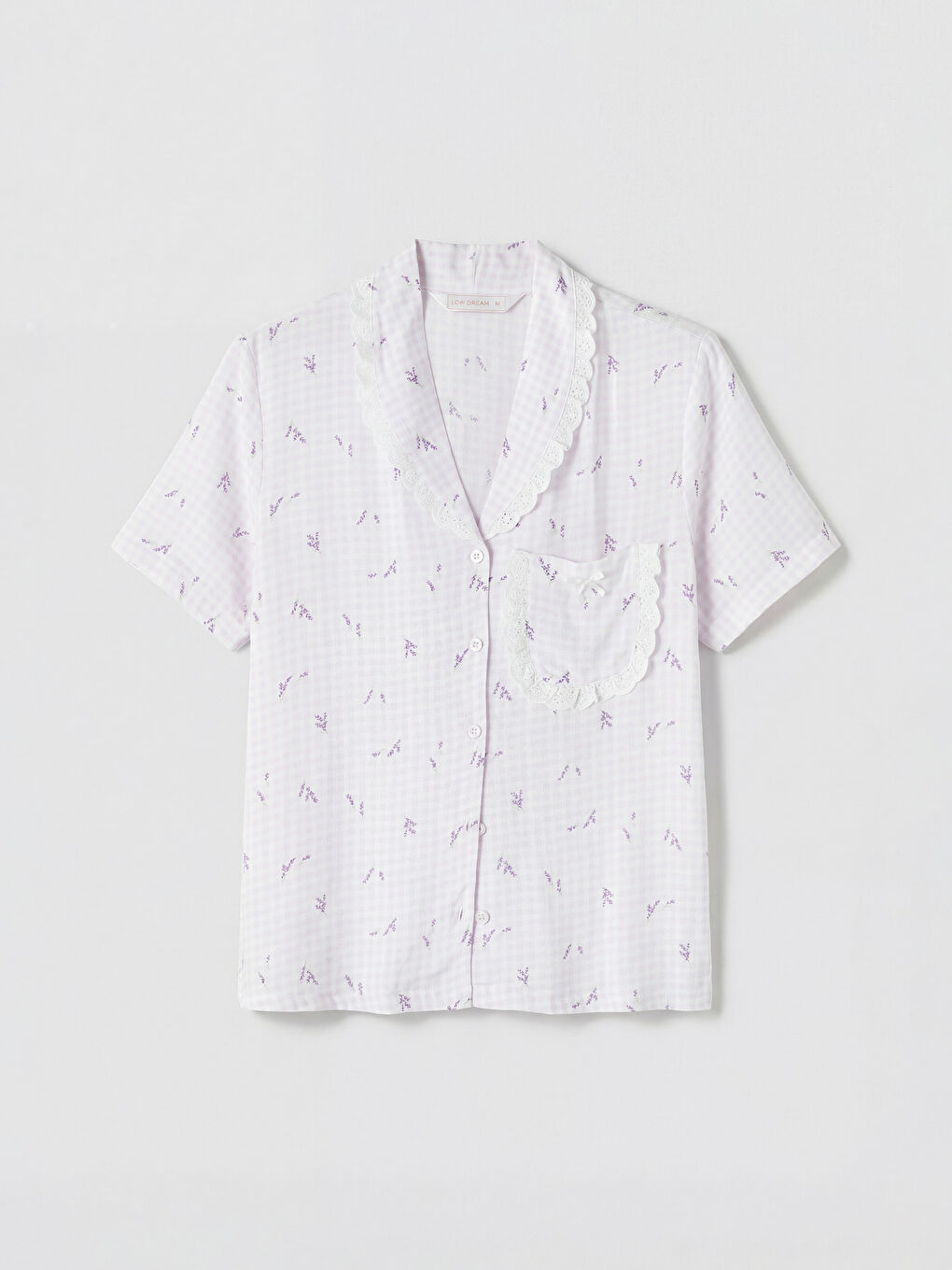 Ekru Dantelli Gömlek Yaka Kadın Pijama Takım-5