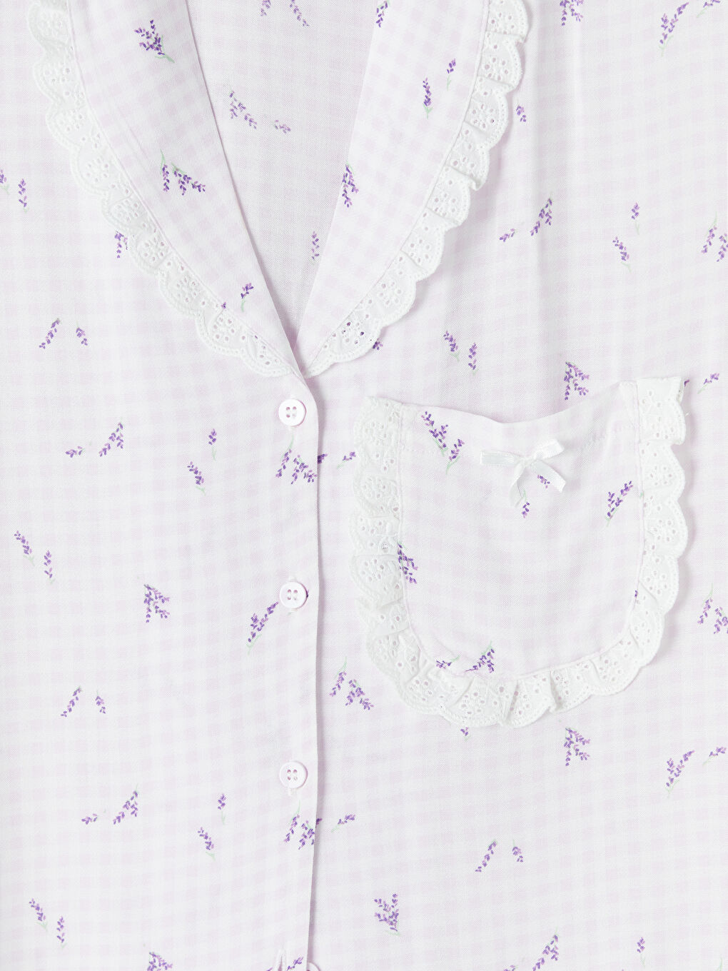 Ekru Dantelli Gömlek Yaka Kadın Pijama Takım-9