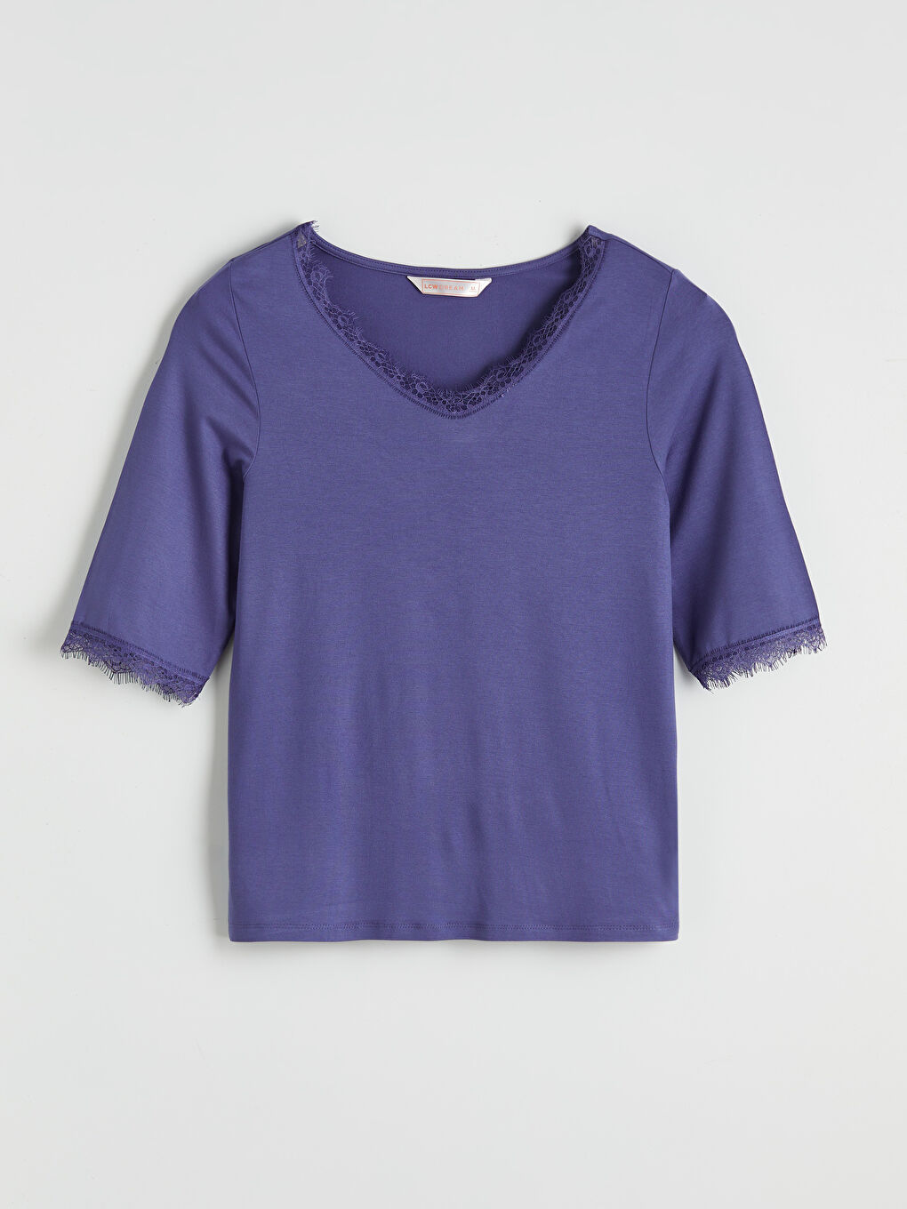 Mor V Yaka Dantel Detaylı Kadın Pijama Takım-1