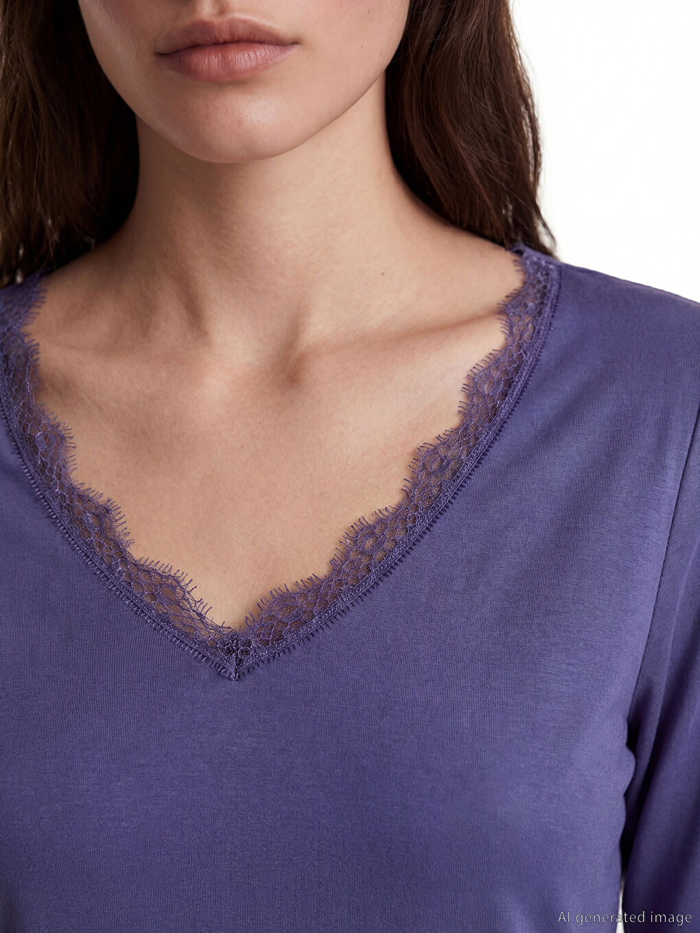 Mor V Yaka Dantel Detaylı Kadın Pijama Takım-2