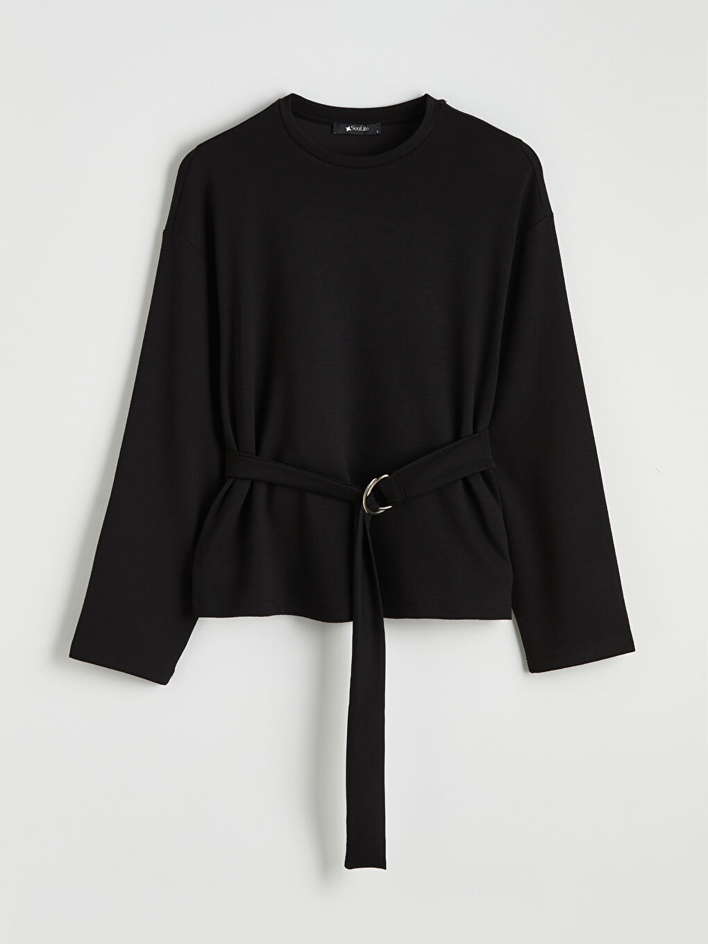 Siyah Bisiklet Yaka Metal Tokalı Bluz-4