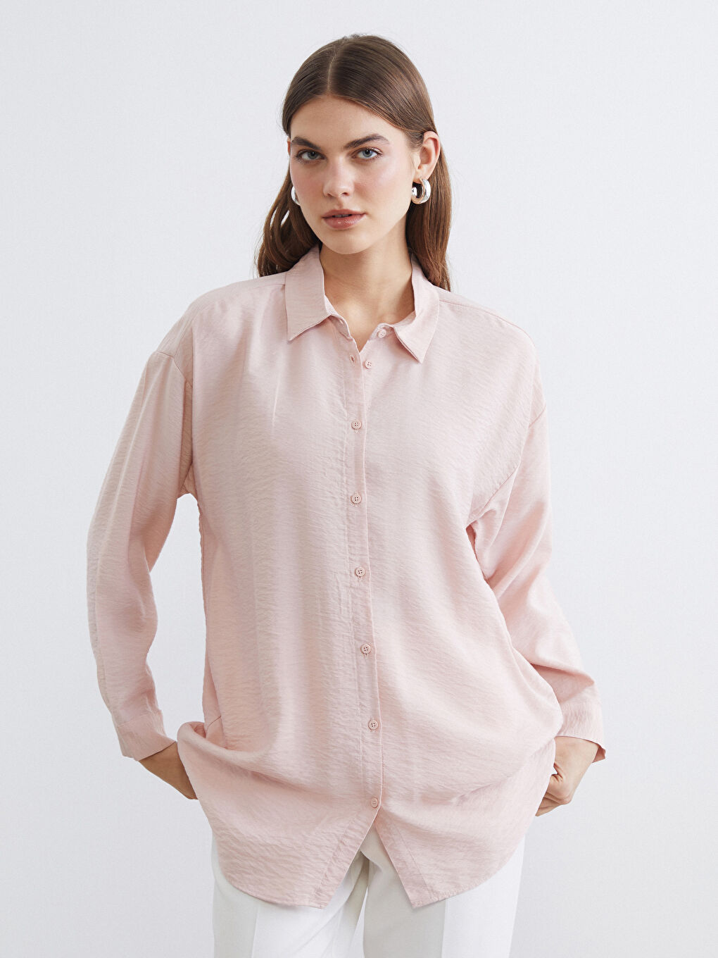 Pembe Loose Fit Kadın Gömlek