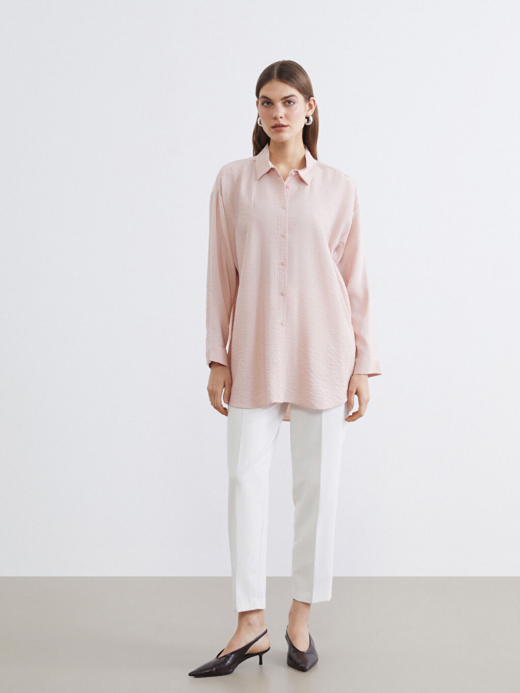 Pembe Loose Fit Kadın Gömlek-1