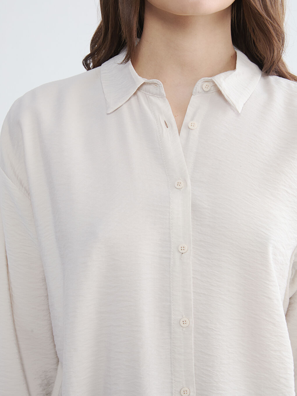 Beyaz Loose Fit Kadın Gömlek-2