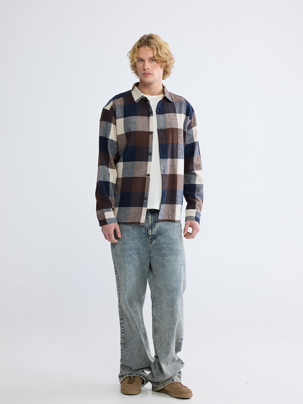 Lacivert Regular Fit Kareli Erkek Gömlek-1