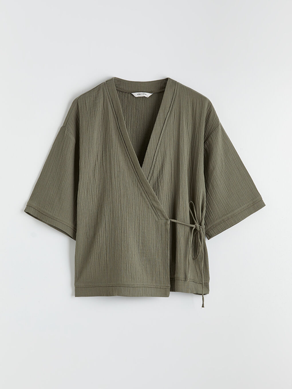 Haki Şal Yaka Dokulu Kadın Kimono