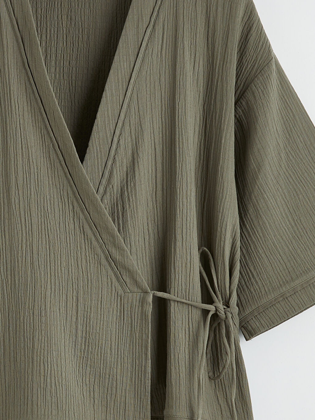 Haki Şal Yaka Dokulu Kadın Kimono-1