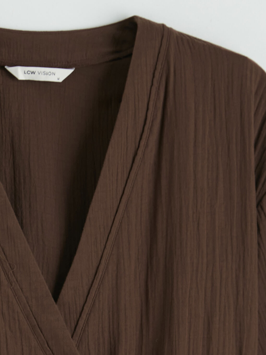 Kahverengi Kruvaze Yaka Dokulu Kadın Kimono-6