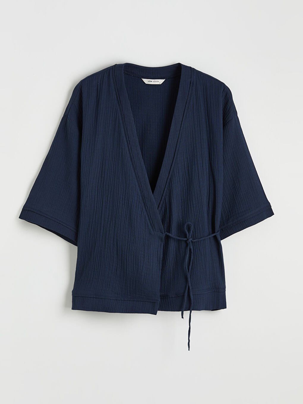 Lacivert Şal Yaka Dokulu Kadın Kimono