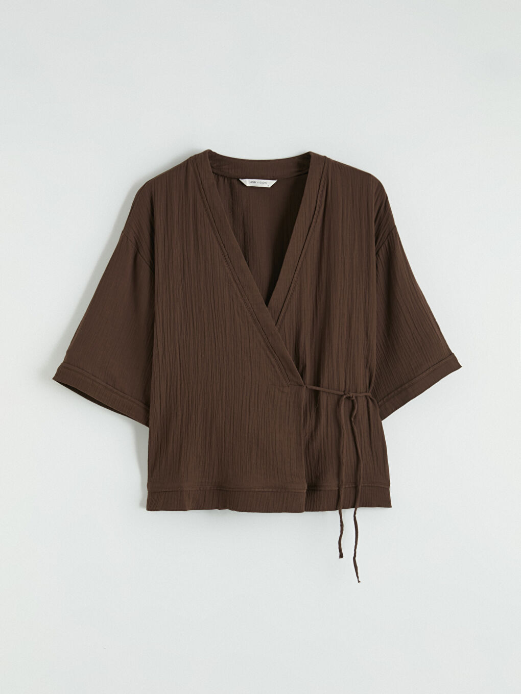 Kahverengi Kruvaze Yaka Dokulu Kadın Kimono-4