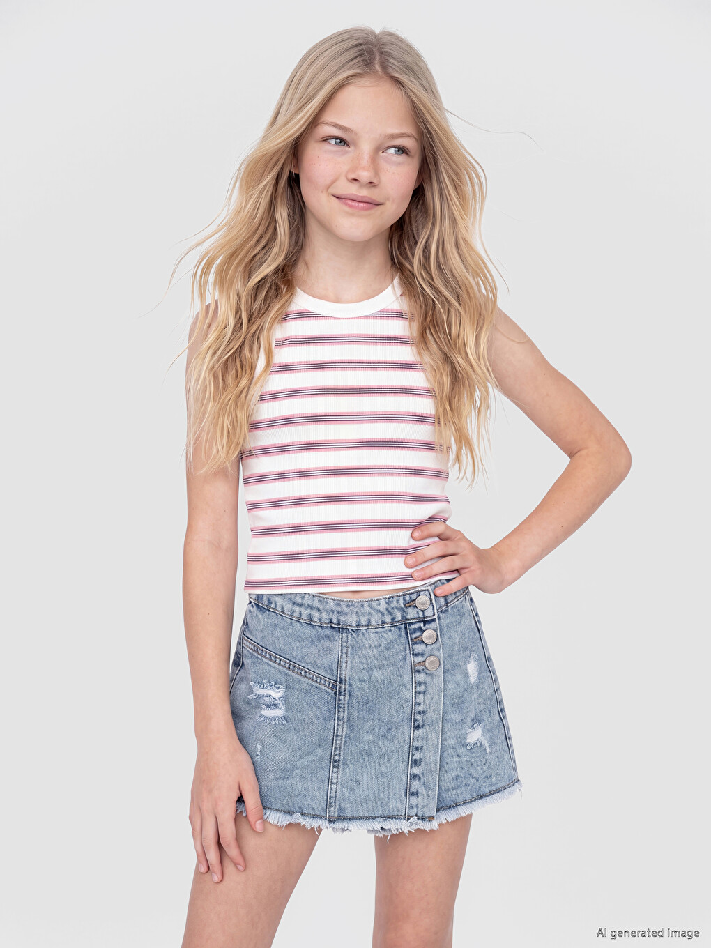 Crew Neck Striped Girls' Tank Top-1