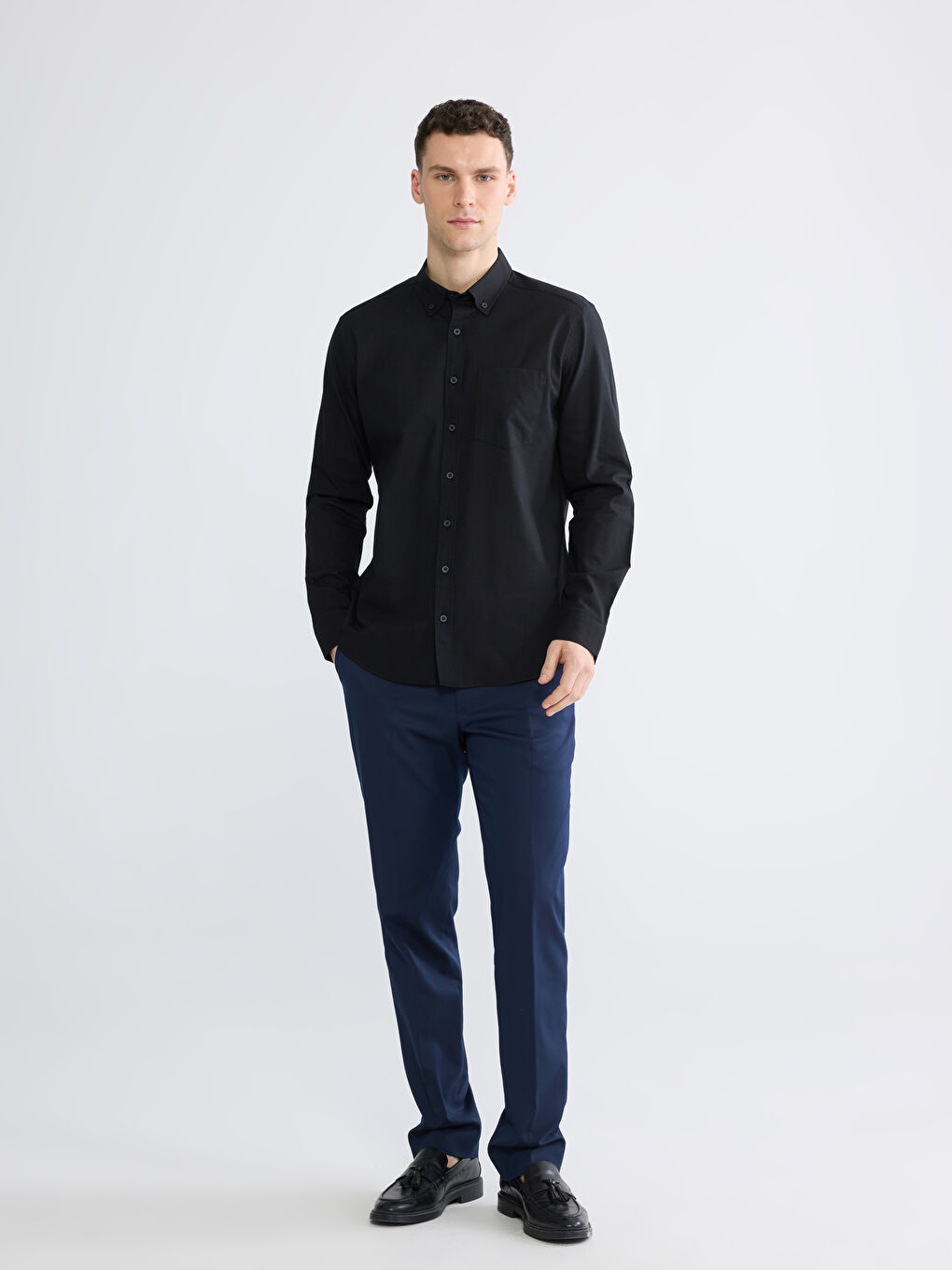 Siyah Regular Fit Erkek Gömlek-1