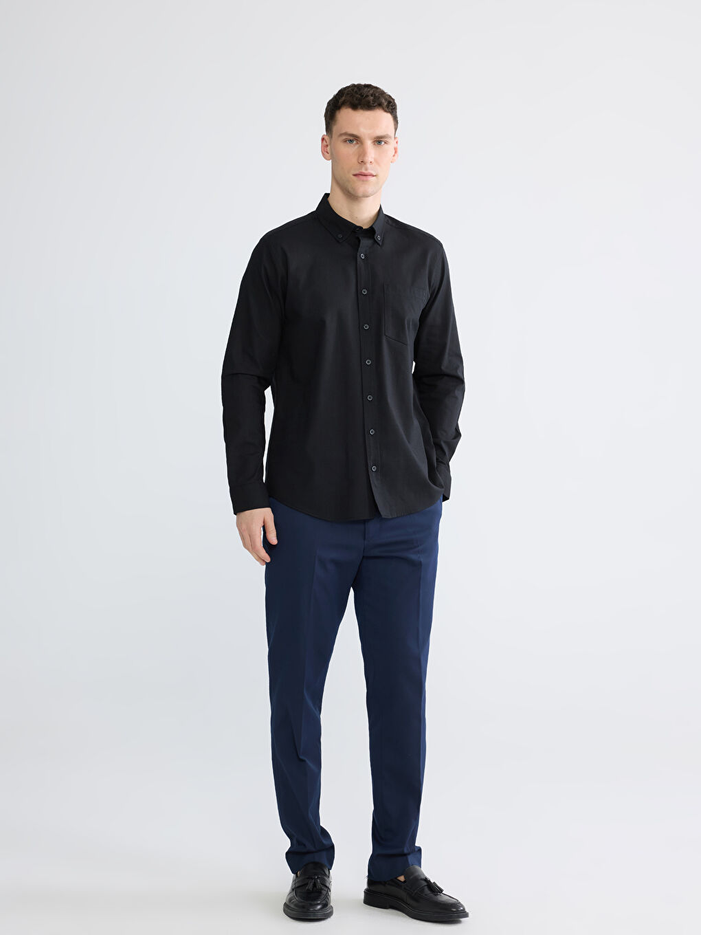Siyah Regular Fit Erkek Gömlek-2