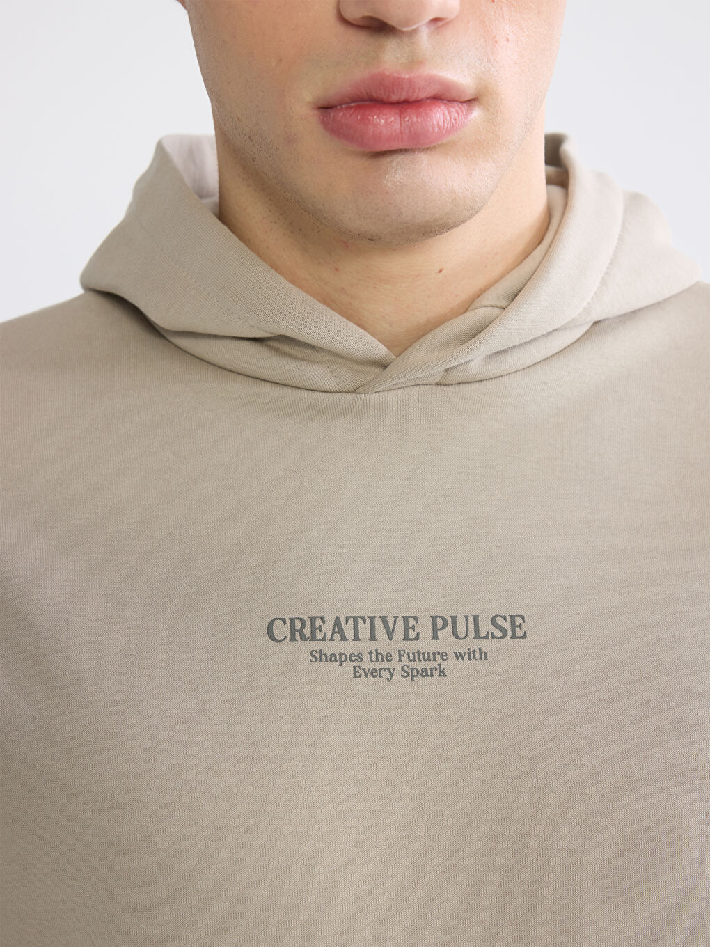 Bej Oversize Baskılı Erkek Sweatshirt-2