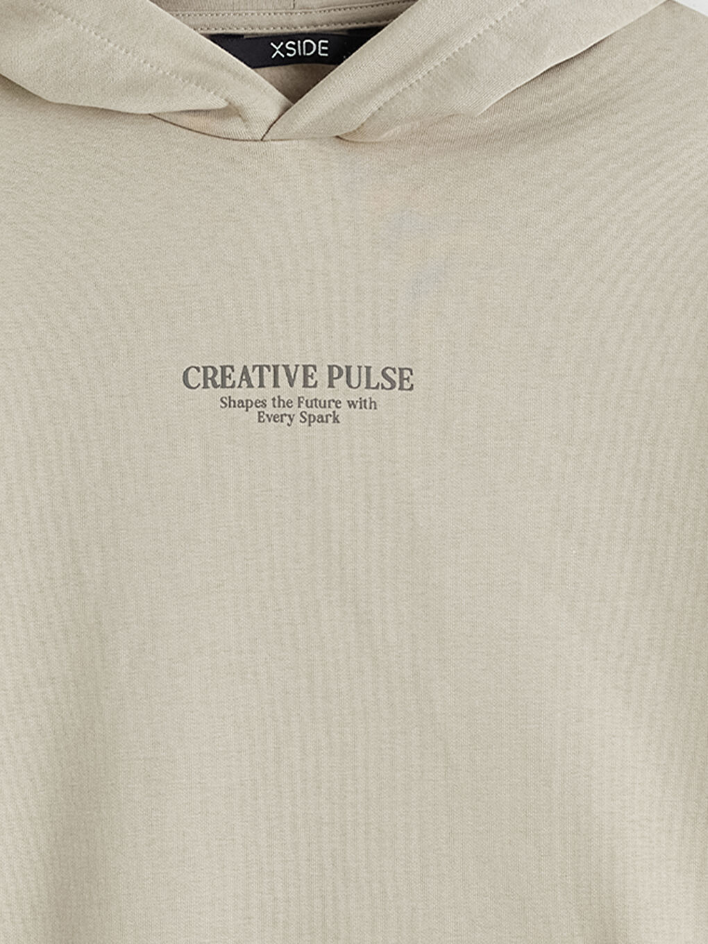 Bej Oversize Baskılı Erkek Sweatshirt-5